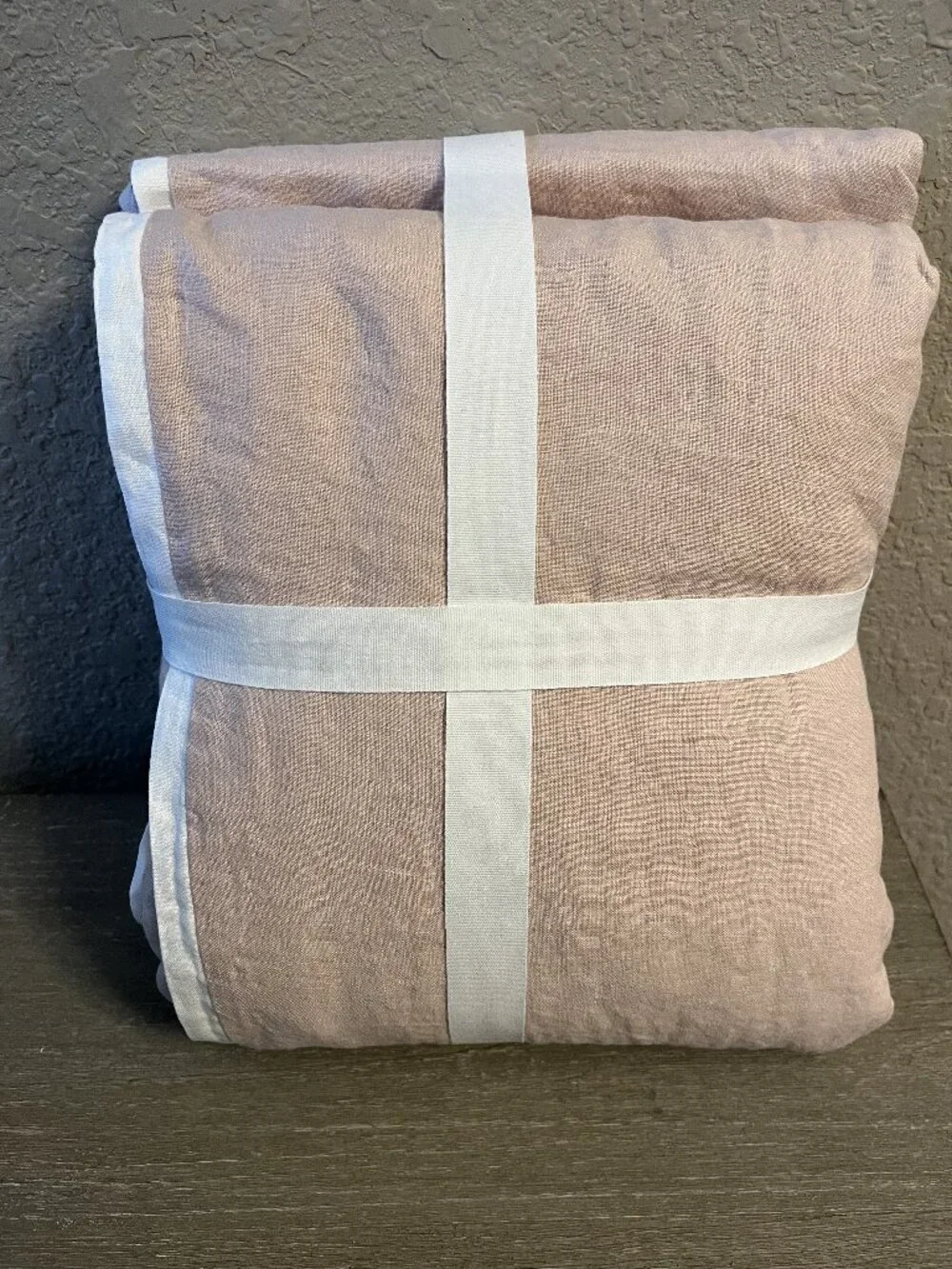 Pottery Barn Belgian Flax Linen Duvet Cover Full / Queen Soft Rose & White